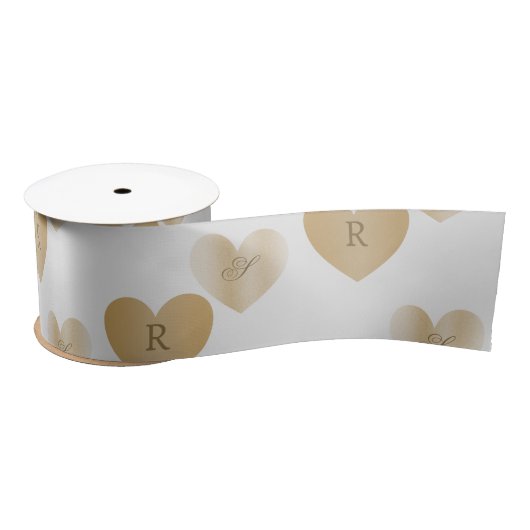 Persoonlijke monogrammen, dubbele gouden harten satijnen lint (Spoel)
