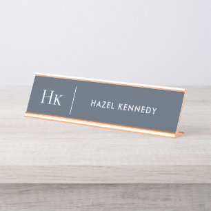 Persoonlijke monogramnaam klassiek elegant navy bureau naambordje