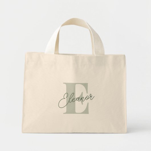 Persoonlijke Monogramnaam Saliegroen Schrift Mini Tote Bag (Voorkant)