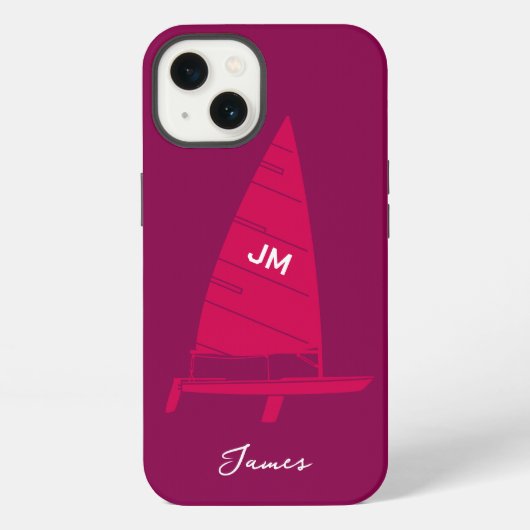 Persoonlijke Monogramnaam Zeilboot Racing Roze iPhone Hoesje (Achterkant)