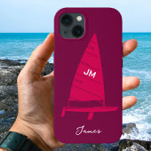 Persoonlijke Monogramnaam Zeilboot Racing Roze iPhone Hoesje