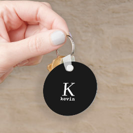 Persoonlijke monogramnaam zwart elegant modern sleutelhanger