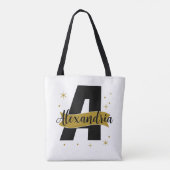 Persoonlijke Monogramnaam Zwart en Goud Tote Bag (Achterkant)