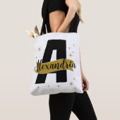 Persoonlijke Monogramnaam Zwart en Goud Tote Bag (Dichtbij)