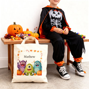 Persoonlijke Monster Halloween Trick or Treat Tote Bag