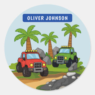 Persoonlijke Monstertruck Jongens School Ronde Sticker
