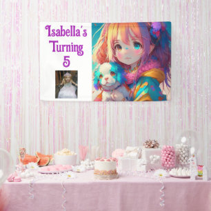 Persoonlijke Mooie Anime Meisje met Puppy Spandoek