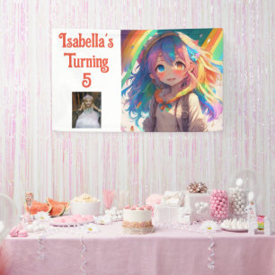 Persoonlijke Mooie Anime Meisje met Regenboog Spandoek