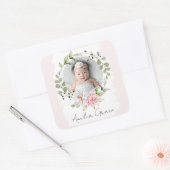 Persoonlijke mooie blush roze bloemen baby meisje vierkante sticker (Envelop)