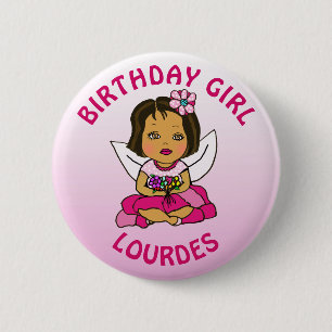Persoonlijke mooie fee verjaardagsmeisje ronde button 5,7 cm