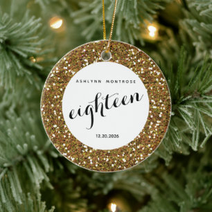 Persoonlijke Mooie Gouden Glitter Achttien Keramisch Ornament