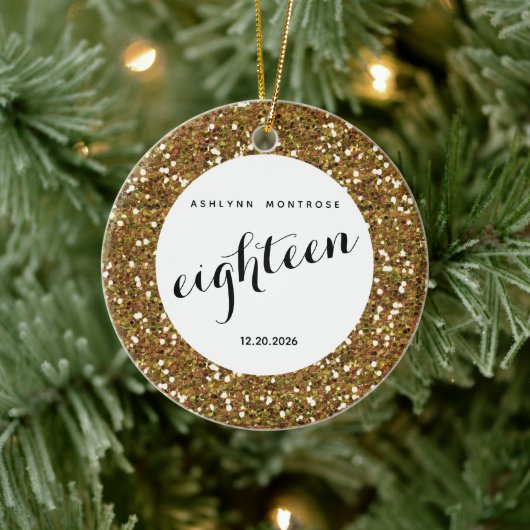 Persoonlijke Mooie Gouden Glitter Achttien Keramisch Ornament (Boom)