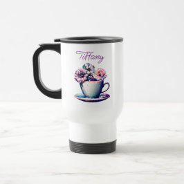 Persoonlijke mooie vintage theekop en bloemen reisbeker