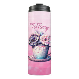 Persoonlijke mooie vintage theekop met bloemen thermosbeker