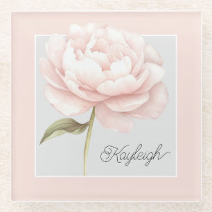 Persoonlijke mooie witte roze roos bloem glazen onderzetter