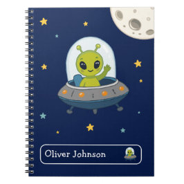 Persoonlijke Mop Alien Ruimte Maan Naam School Notitieboek