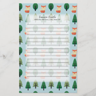 Persoonlijke Mop Foxen en Bomen op Blauw Briefpapier