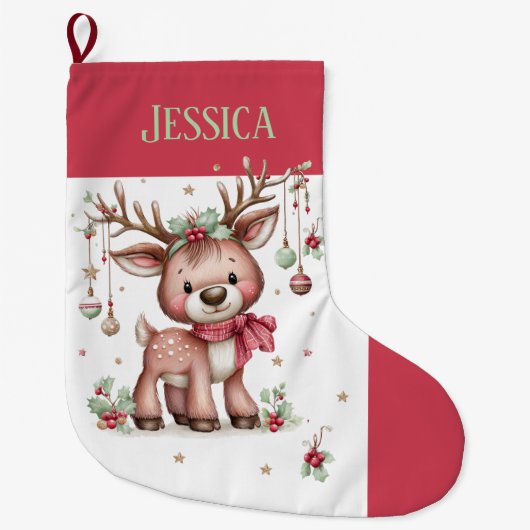 Persoonlijke Mop Reindeer Grote Kerstsok (Voorkant)