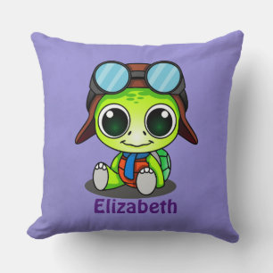 Persoonlijke Mop Turtle in Pilotenhoed Kussen