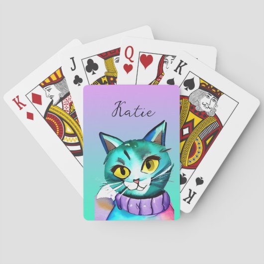 Persoonlijke Mopige Blauwe Kitty Kat Pokerkaarten (Achterkant)