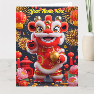 Persoonlijke Mopige Chinese Leeuwendans Rood Goud Kaart