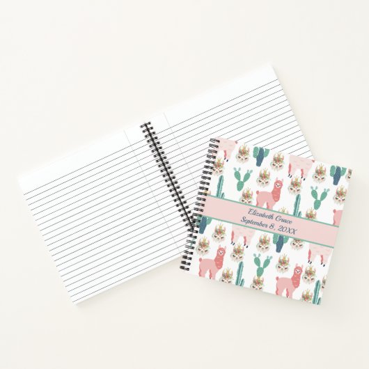 Persoonlijke Mopige Roze Lama's en Groene Cactus Notitieboek (Binnen)