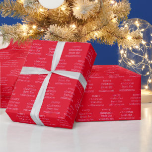 Persoonlijke Mopige Typografie Roze Rode Kerstmis Cadeaupapier