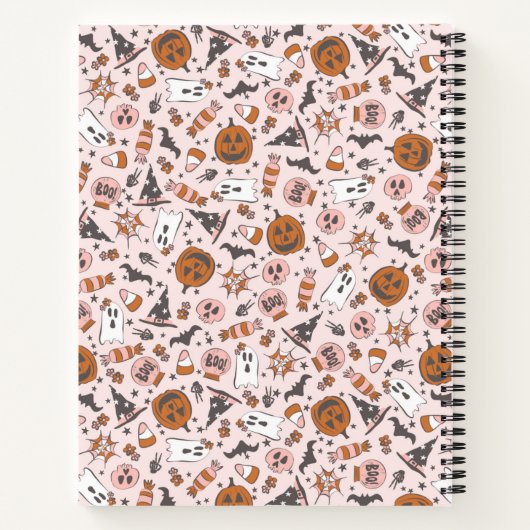 Persoonlijke Moppertjes Roze Halloween Geesten Pom Notitieboek (Achterkant)