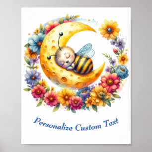 Persoonlijke Moppige Baby Hommel Slaapt op Maan Poster