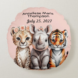 Persoonlijke Moppige Cute Safari Dieren Nieuwe Bab Rond Kussen