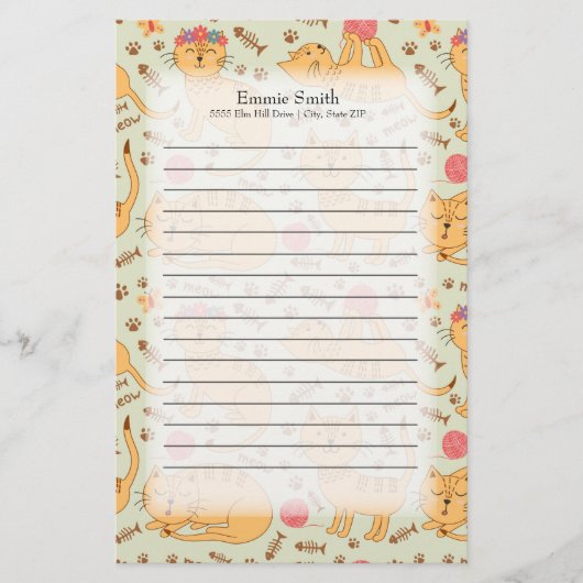 Persoonlijke Moppige Gele Katten Briefpapier (Voorkant)