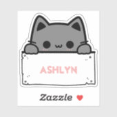 Persoonlijke Moppige Grijze Kattennaam Sticker (Vel)