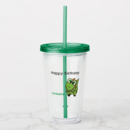 Persoonlijke moppige groene dinosauriërs blauwe ve acryl drinkbeker