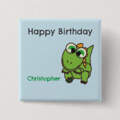 Persoonlijke moppige groene dinosauriërs blauwe ve vierkante button 5,1 cm (Voorkant)