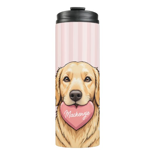 Persoonlijke Moppige Hond met Roze Hart Thermosbeker (Voorkant)