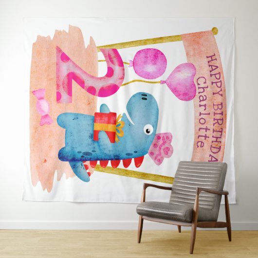 Persoonlijke Moppige Meisjesachtige Dinosaurus 2 J Wandkleed (In Situ (horizontaal))