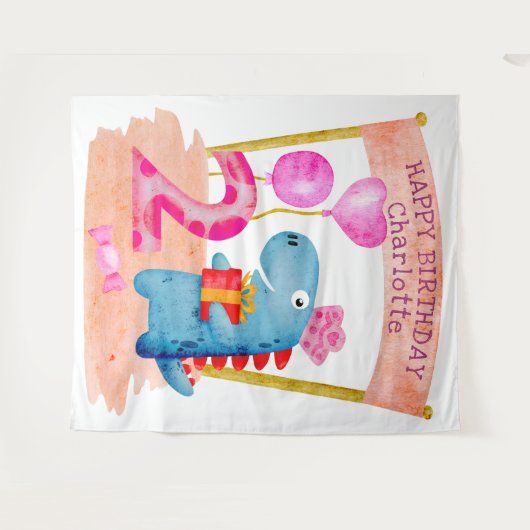 Persoonlijke Moppige Meisjesachtige Dinosaurus 2 J Wandkleed (Voorkant (horizontaal))