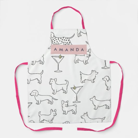 Persoonlijke Moppige Speelse Honden & Martini's Schort (Voorkant)
