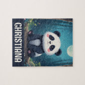 Persoonlijke Moppige Whimsical Panda in een Bos Legpuzzel (Horizontaal)