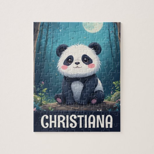 Persoonlijke Moppige Whimsical Panda in een Bos Legpuzzel (Verticaal)