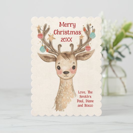 Persoonlijke Mopshertengewei Kerstkaart (Staand voorkant)