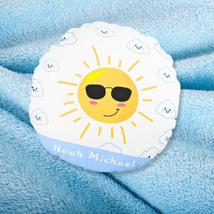 Persoonlijke Mopshoge Zon en Wolk Baby Rond Kussen