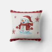 Persoonlijke Mopshoofd Sneeuwman Rood Geruit Kerst Kussen (Achterkant)
