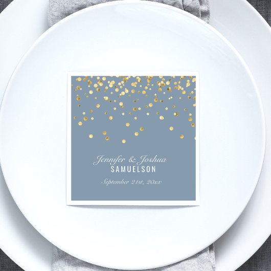Persoonlijke mosterd BLUE Gold Confetti Wedding Servetten