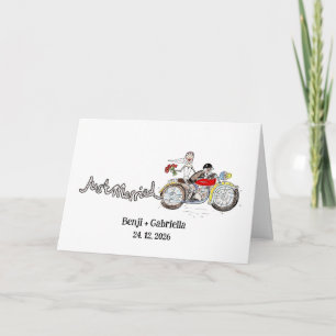 Persoonlijke motorfiets bruid en bruidegom trouwda kaart
