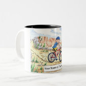 Persoonlijke mountainbike - Mannelijke Cartoon Tweekleurige Koffiemok (Voorkant links)