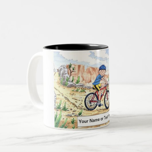 Persoonlijke mountainbike - Mannelijke Cartoon Tweekleurige Koffiemok (Voorkant links)
