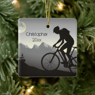 Persoonlijke mountainbiking in Moon met Kerstmis Keramisch Ornament