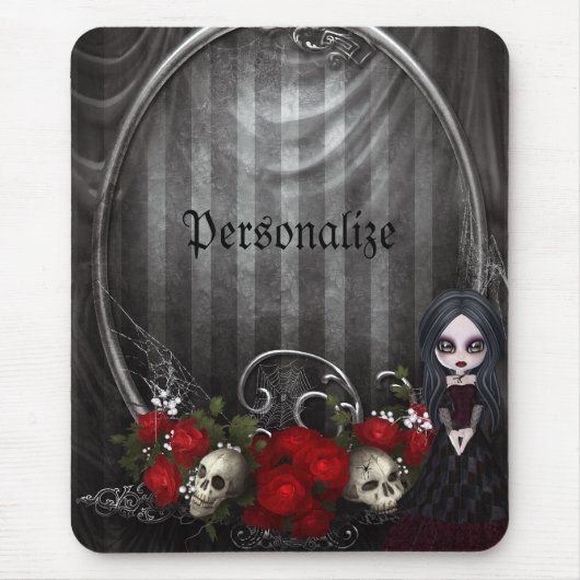 Persoonlijke mousepad - Gothic meisje, schedels en Muismat (Voorkant)