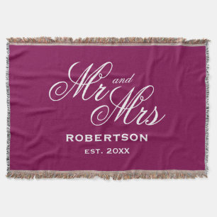 Persoonlijke Mr en Mrs achternaam chic bordeauxroo Deken